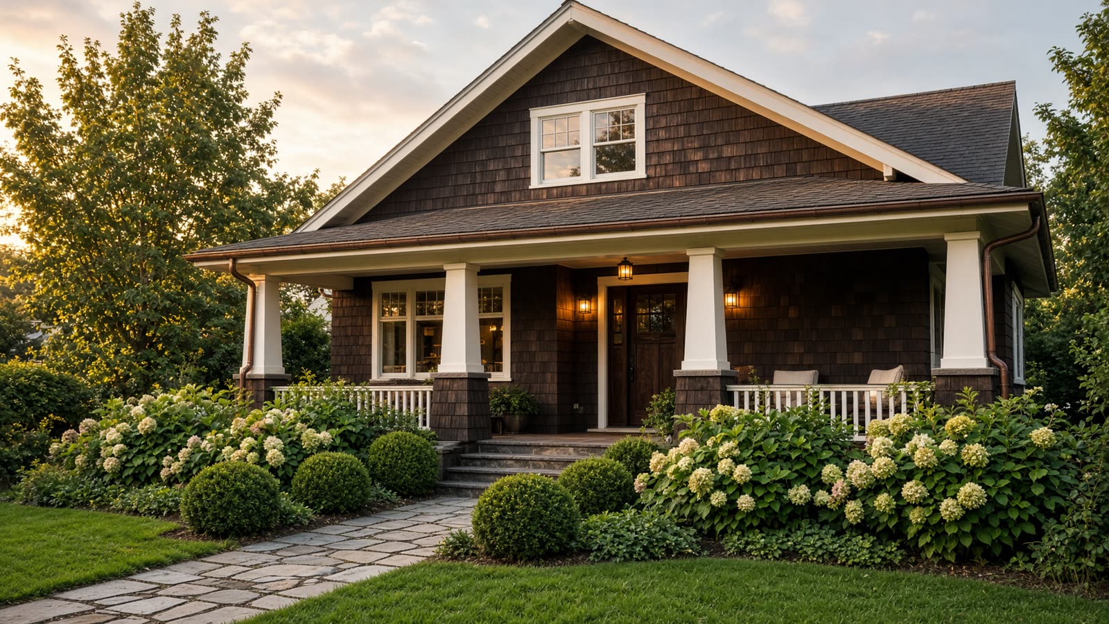 Remodeled craftsman home at dusk